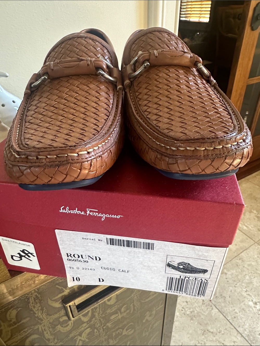 Salvatore Ferragamo Men’s NWT Sz 10D tan Brown woven Driver/ loafer Gancini NWT - Picture 9 of 9